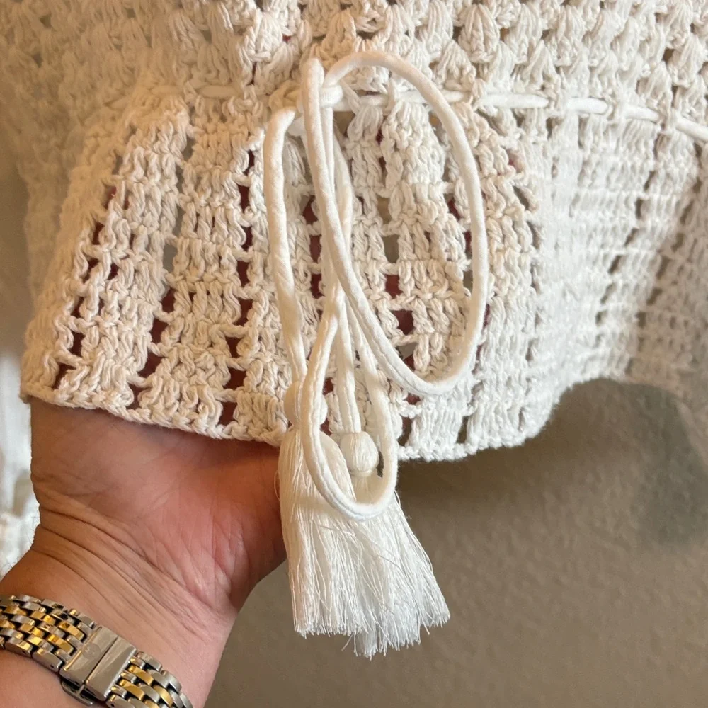 Free People White Crochet Peasant Blouse